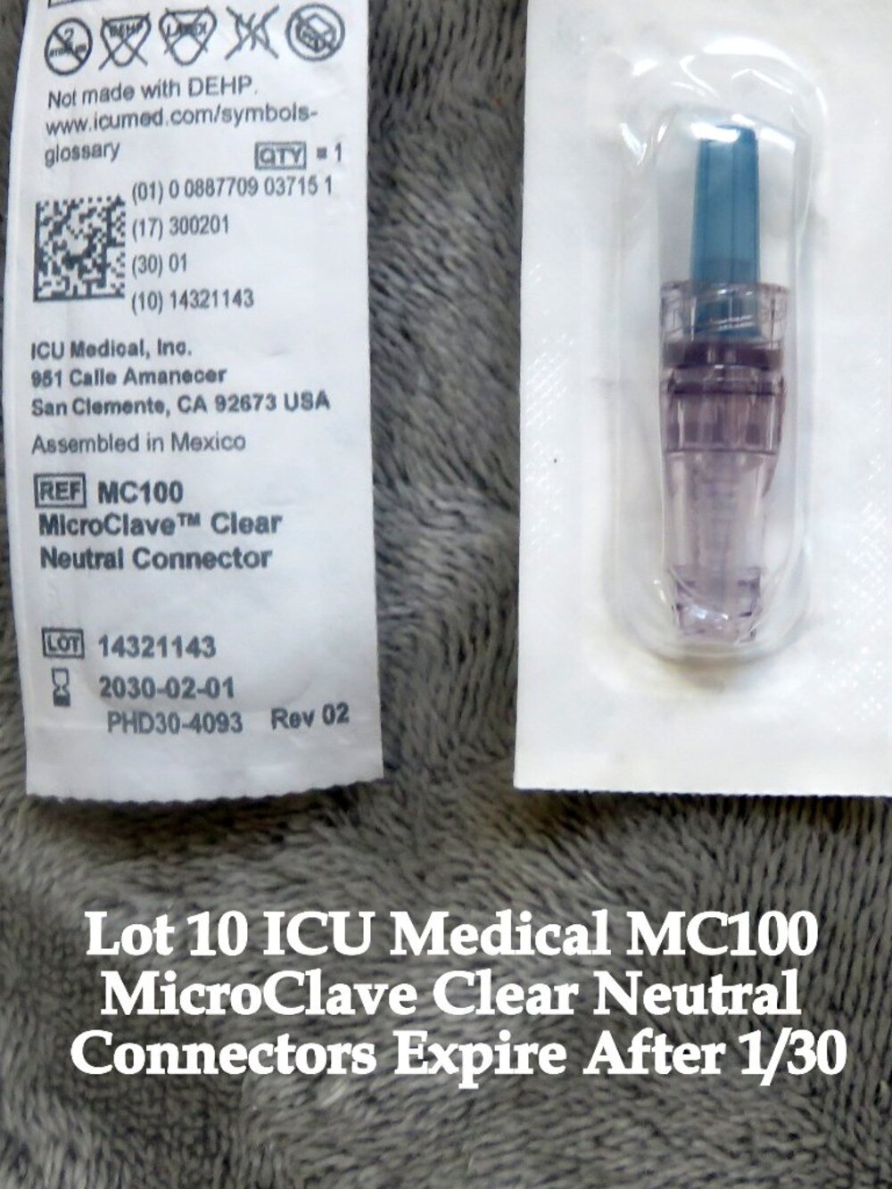 Lot 10 ICU Medical MC100 MicroClave Clear Neutral Connectors Expire After 1/30